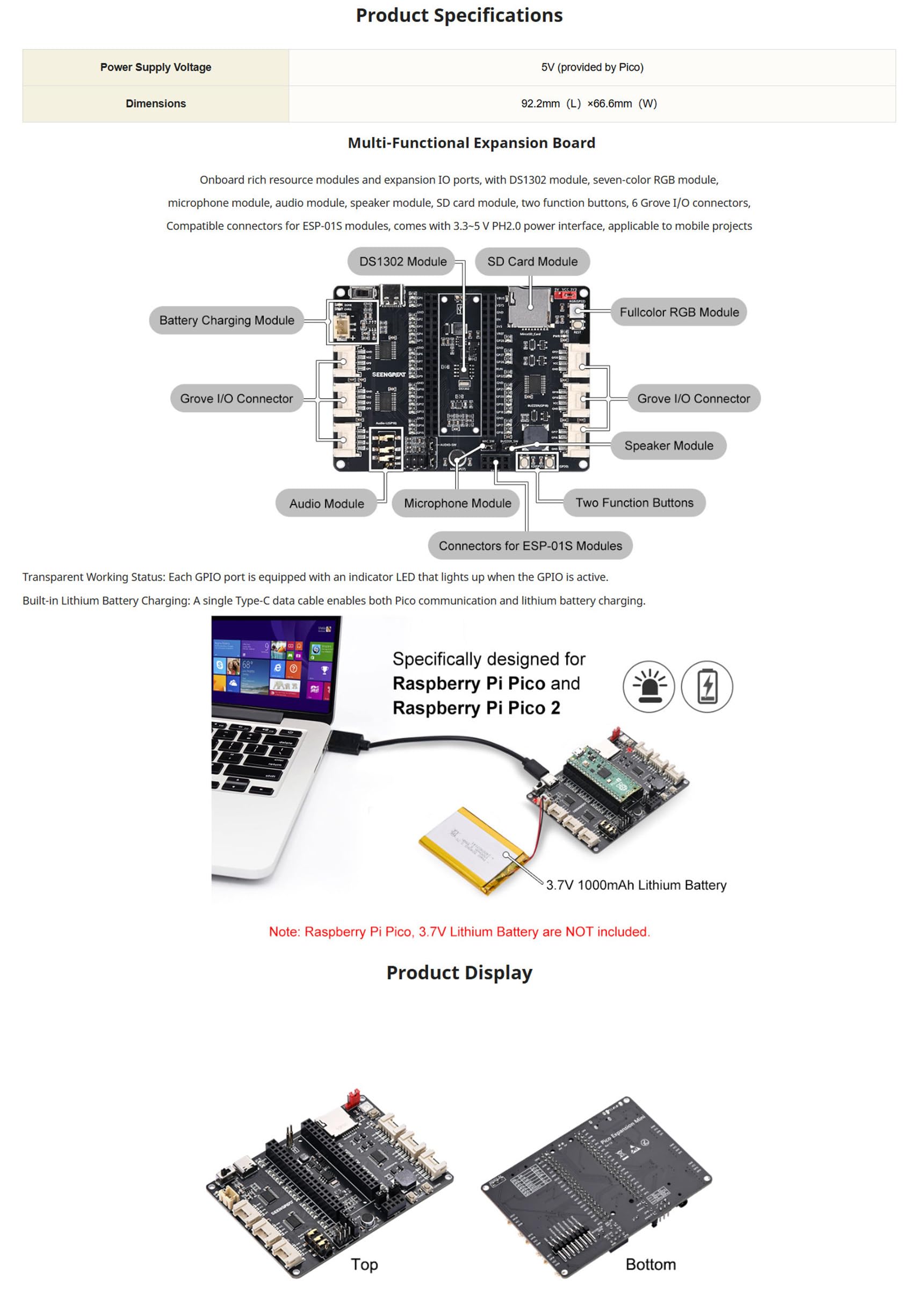 picoページ Amazon.com: Pico Expansion Mini Board for Raspberry Pi Pico